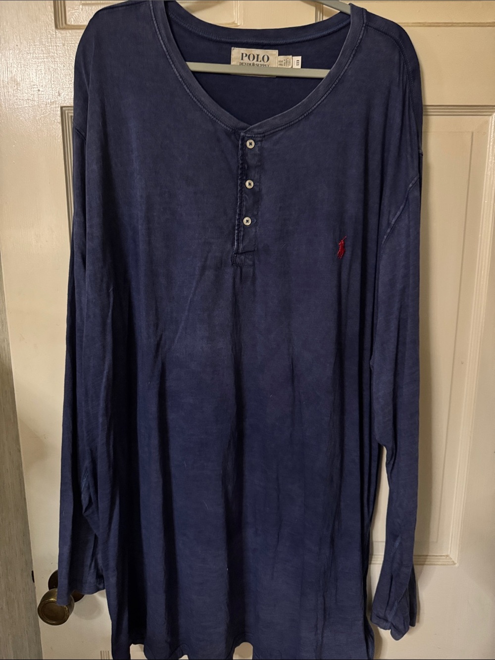 Polo by Ralph Lauren Navy Long-Sleeve Henley with Red Pony Embroidery